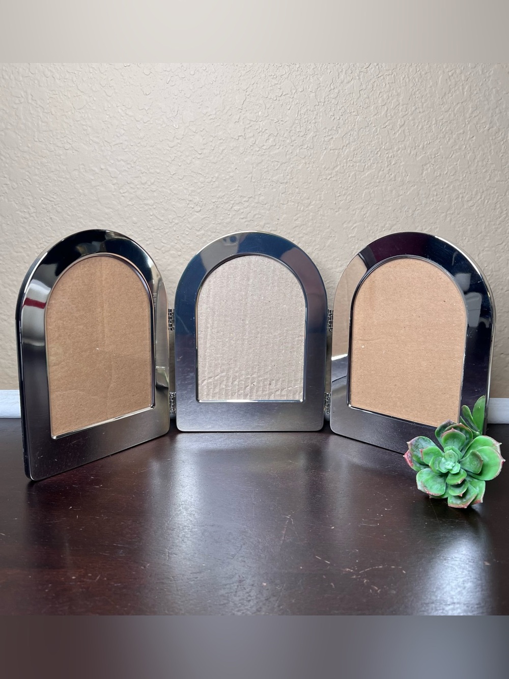 Vintage 1980s Godinger Arch Triptych Photo Frame, Art Deco Revival